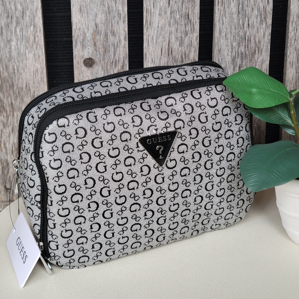 Guess Faux Leather Monogram Black and Gray Travel Bag - Picture 6 of 12